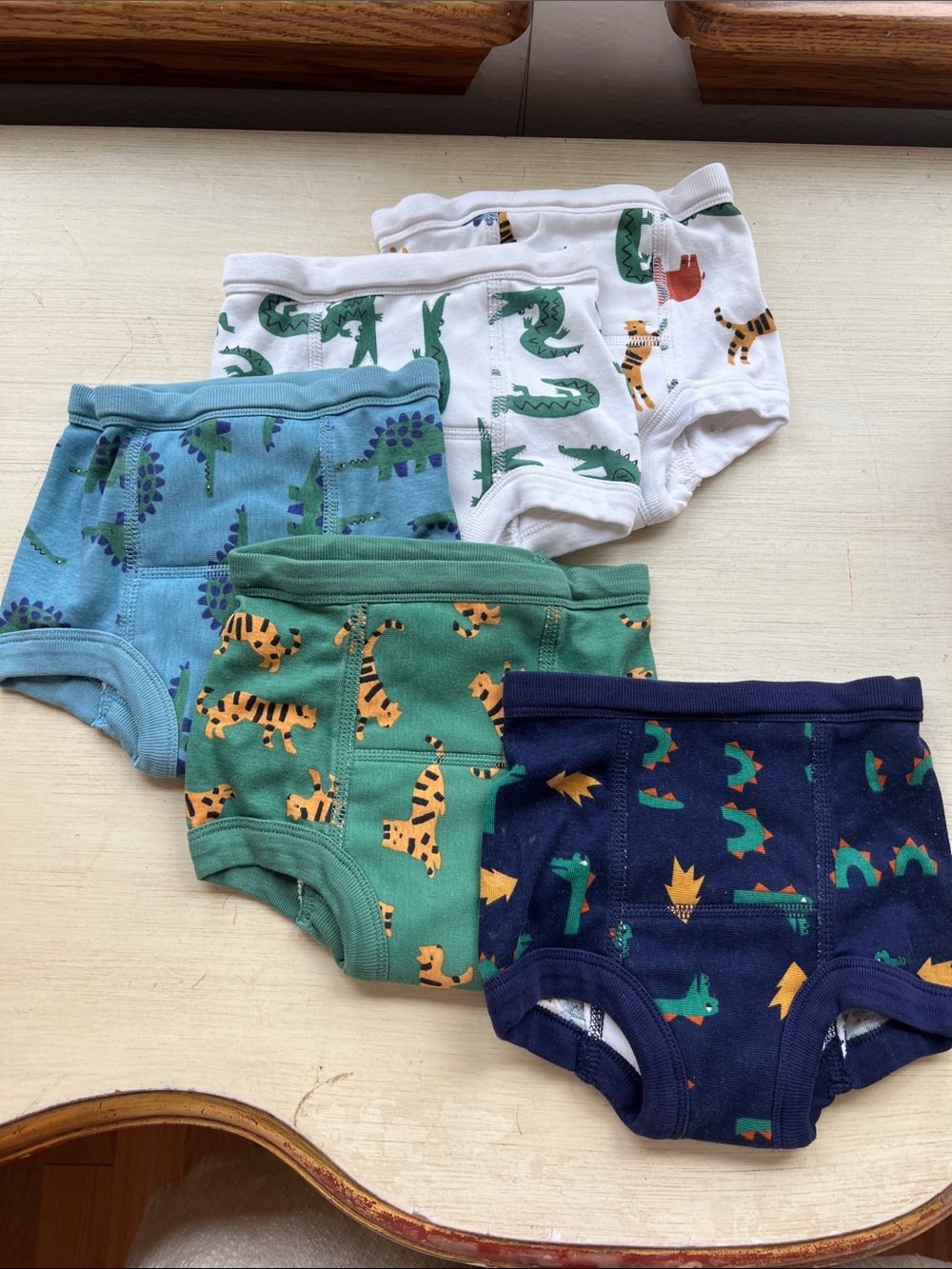 Kids Dino & Animal Print Briefs - Pack of 5 - Green, Blue, White
